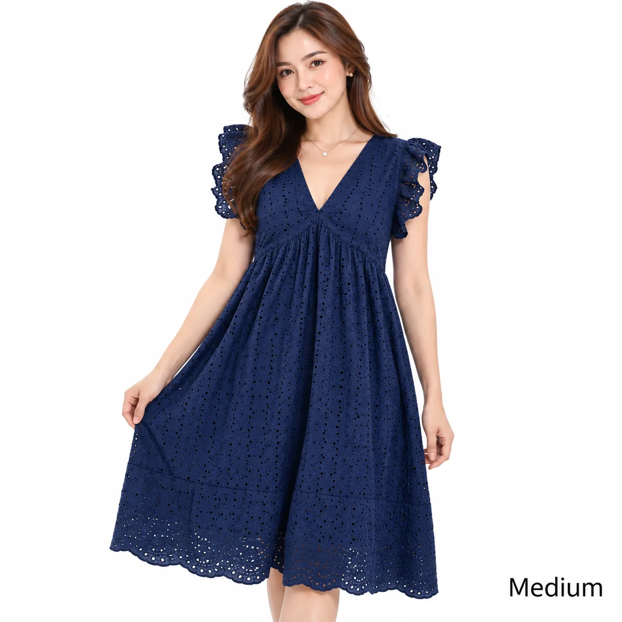 Eyelet mini dress high quality fabric