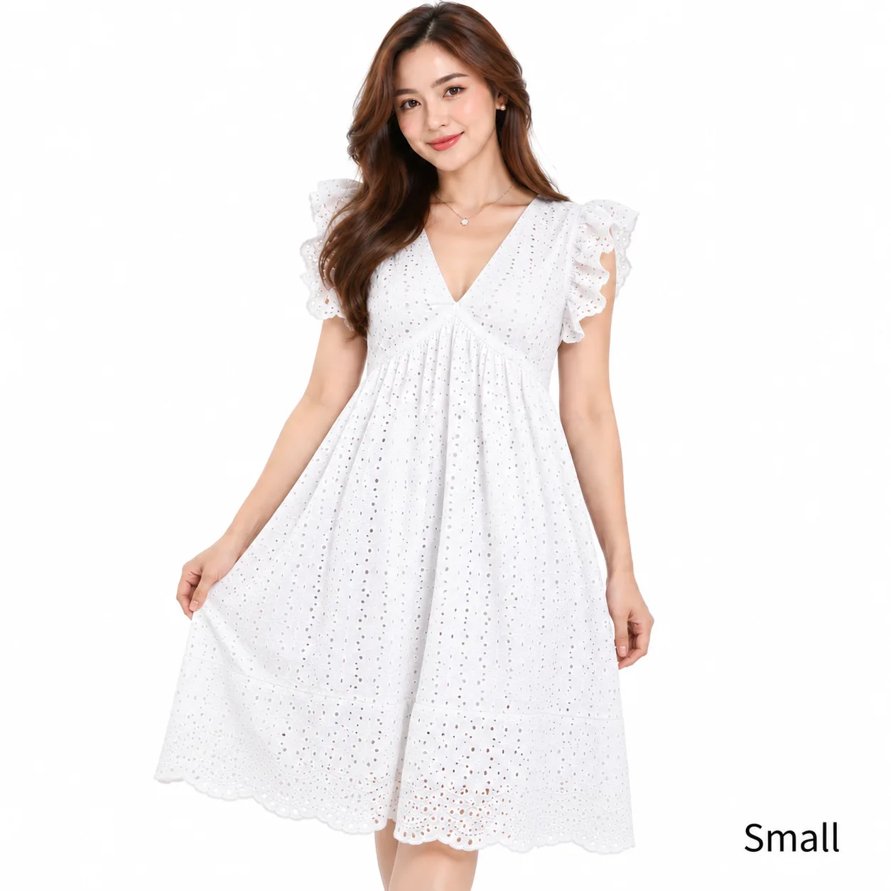 Eyelet mini dress high quality fabric
