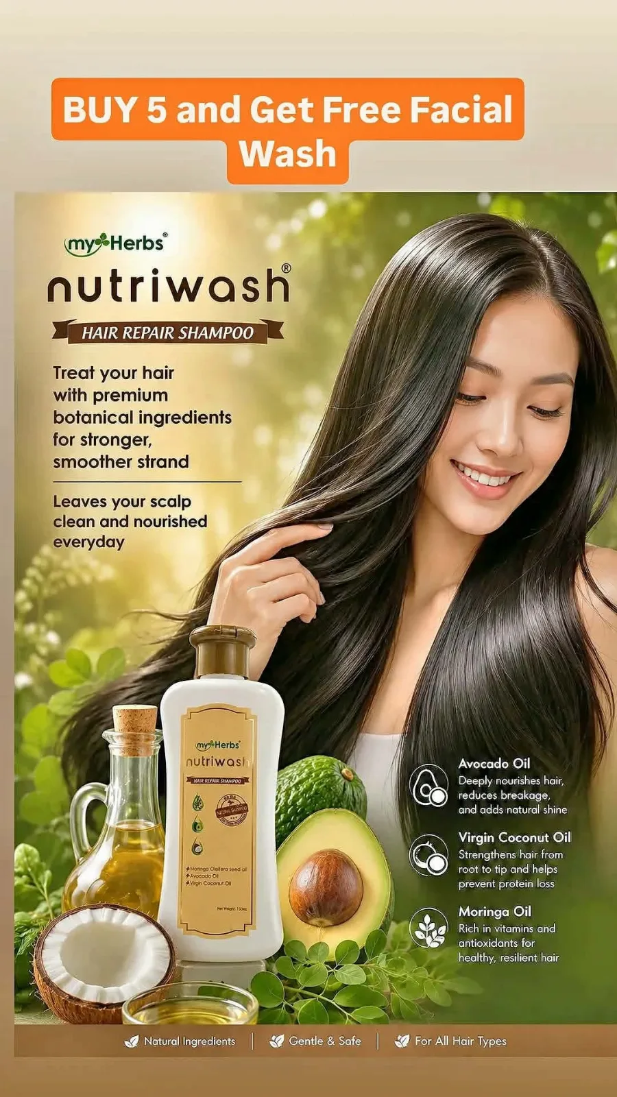 Myherbs Nutriwash Hair Repair Shampoo with Moringa Avocado & VCO150ml--BUY 1 TAKE 1