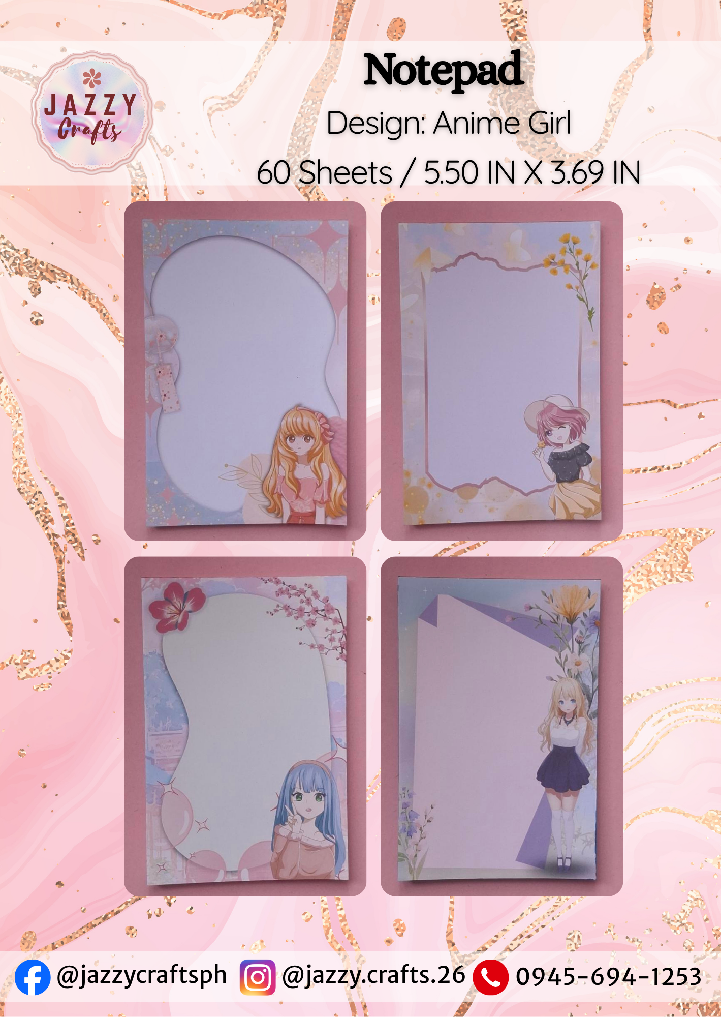 FLORAL AND ANIME GIRL NOTEPAD