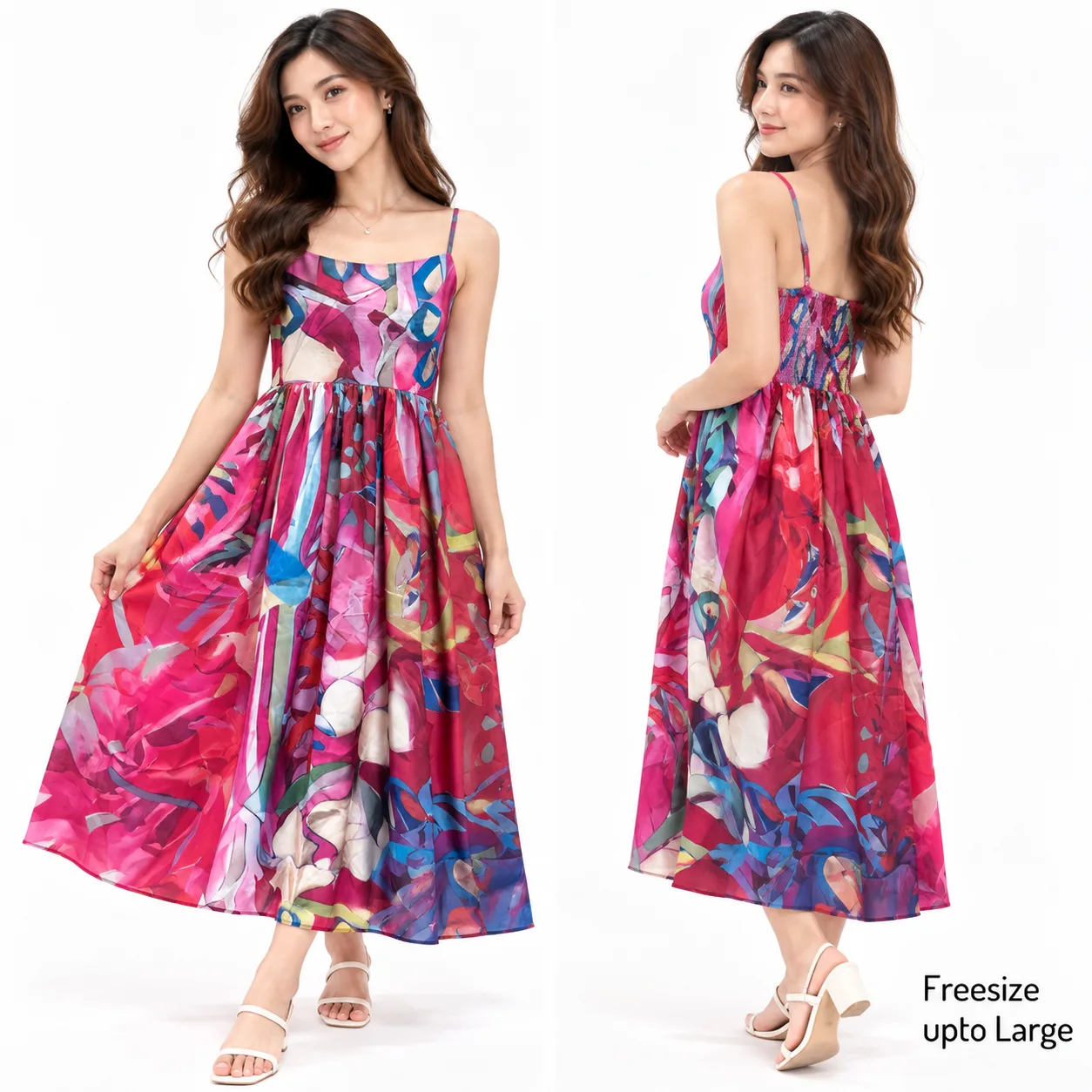 Summer long dress garterized back