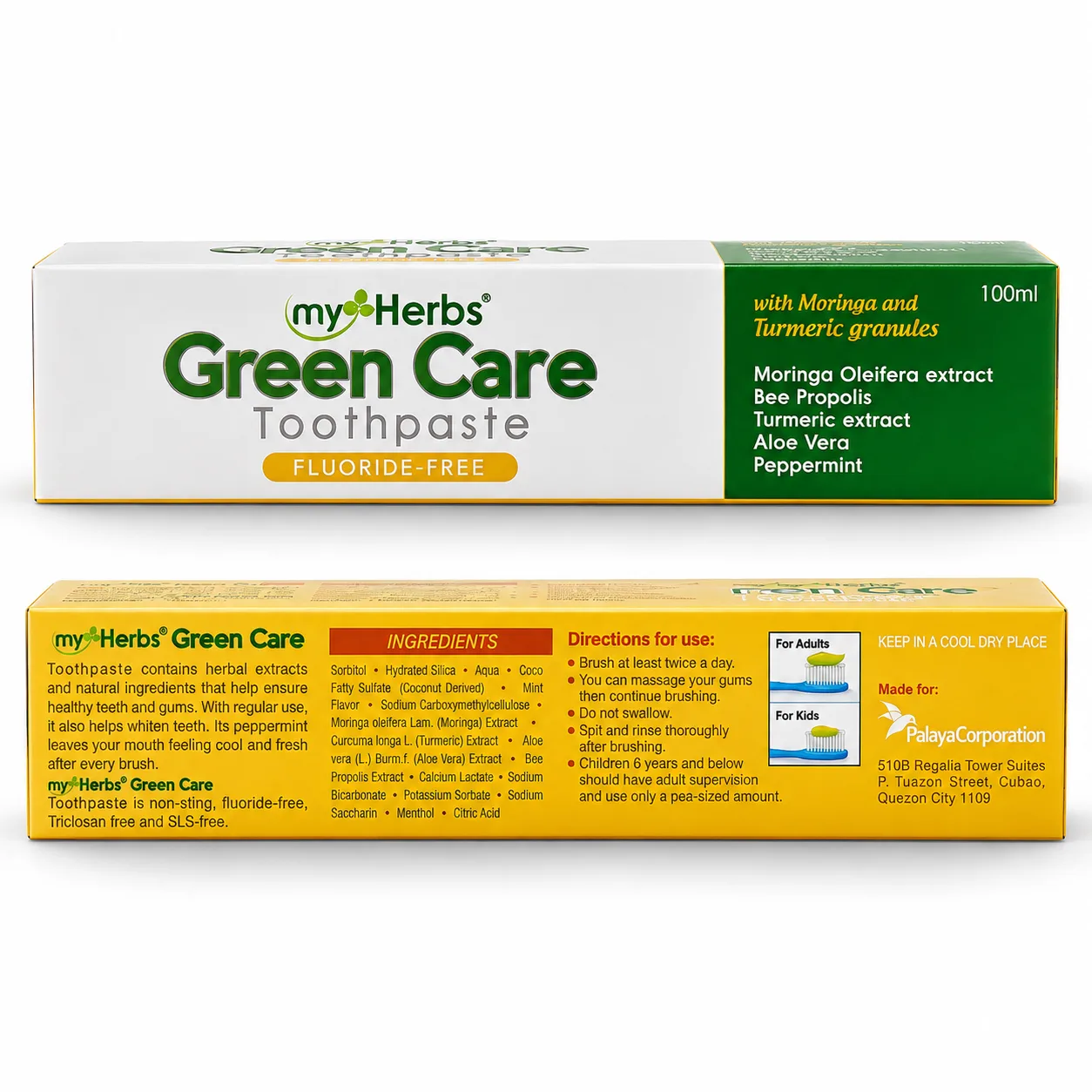 Myherbs Green Care Herbal Toothpaste with Moringa Aloe Vera Turmeric Bee Propolis Peppermint Baking soda Liquid Calcium --BUY 1 TAKE 1